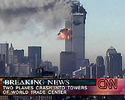 image from CNN's coverage of the 9/11 attacks on the World Trade Center